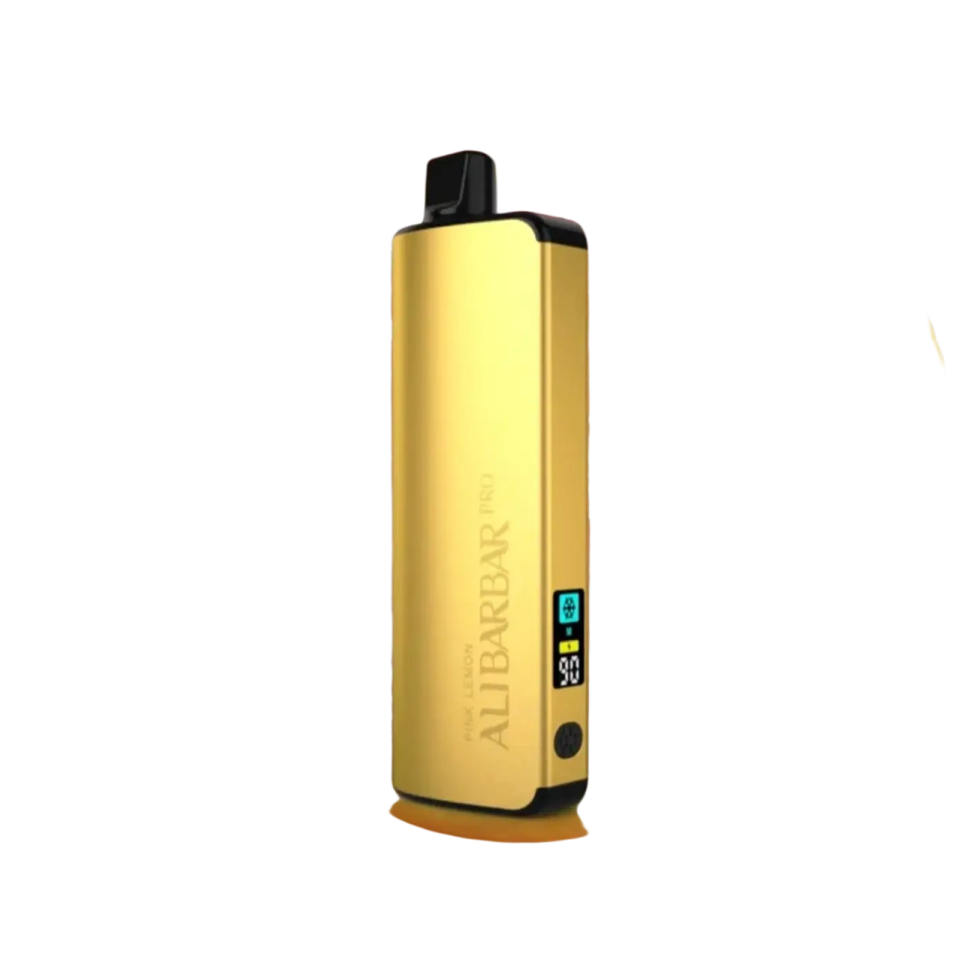Gold-colored alibarbar pro 12000 ice adjust pink lemon vape pen with sleek rectangular design and black accents